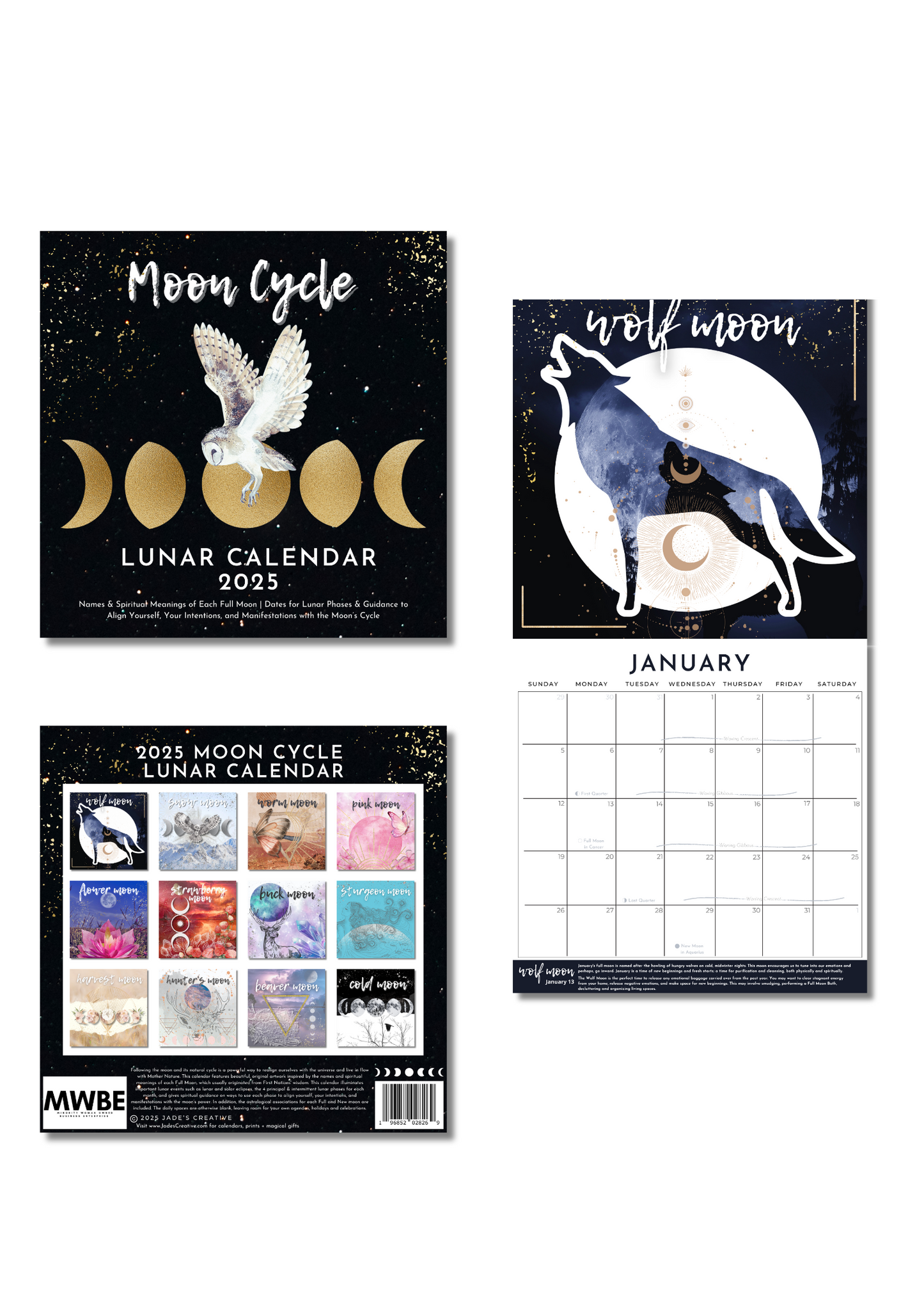 2025 Full Moon Lunar Wall Calendar Front Inside and Back