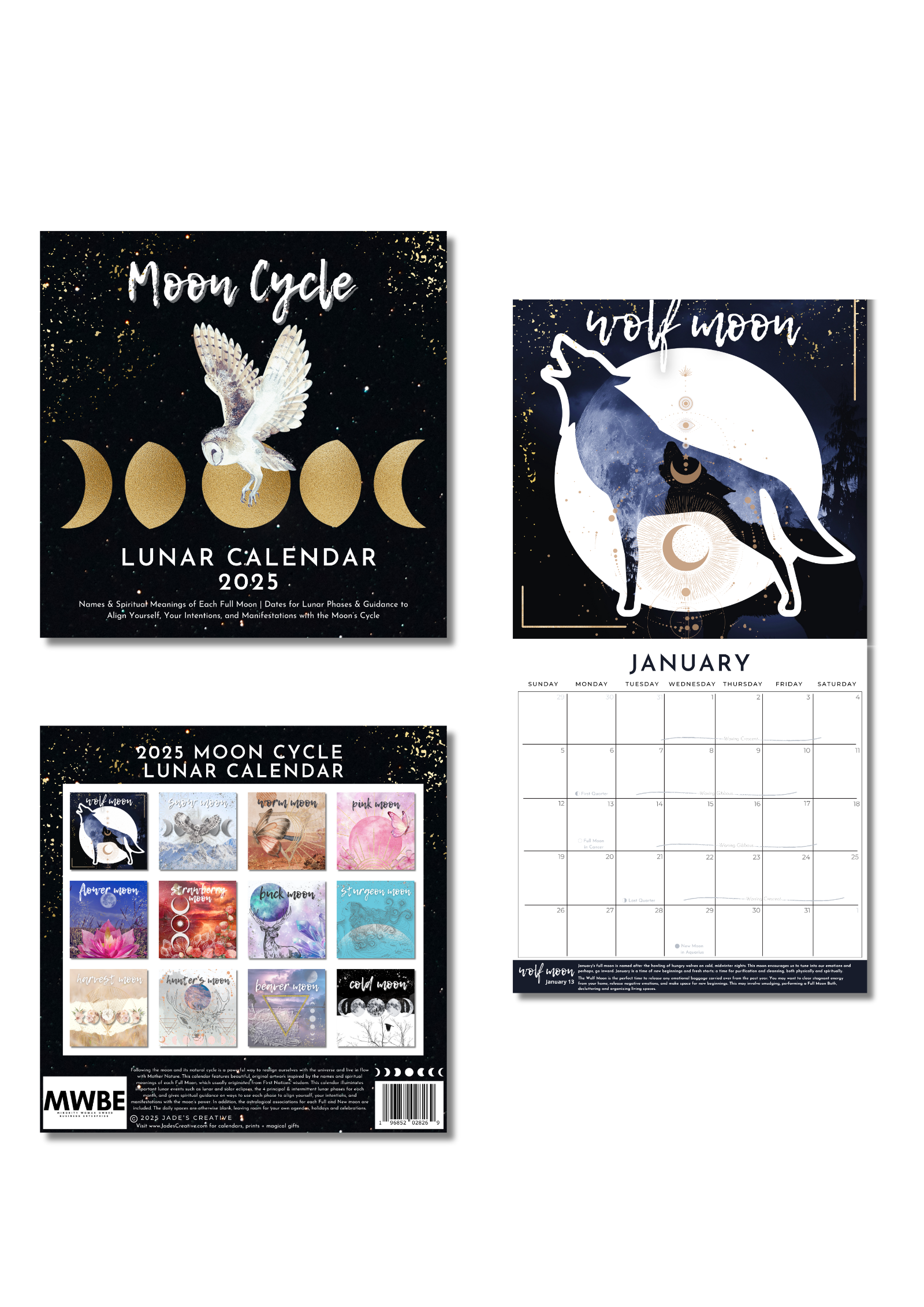 2025 Full Moon Lunar Wall Calendar Front Inside and Back