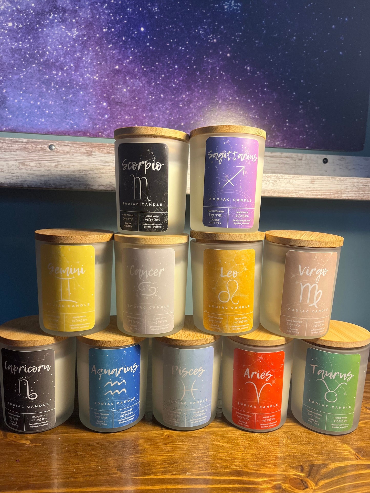 Zodiac Astrology Soy Wax Candle Infused with Crystals and Herbs