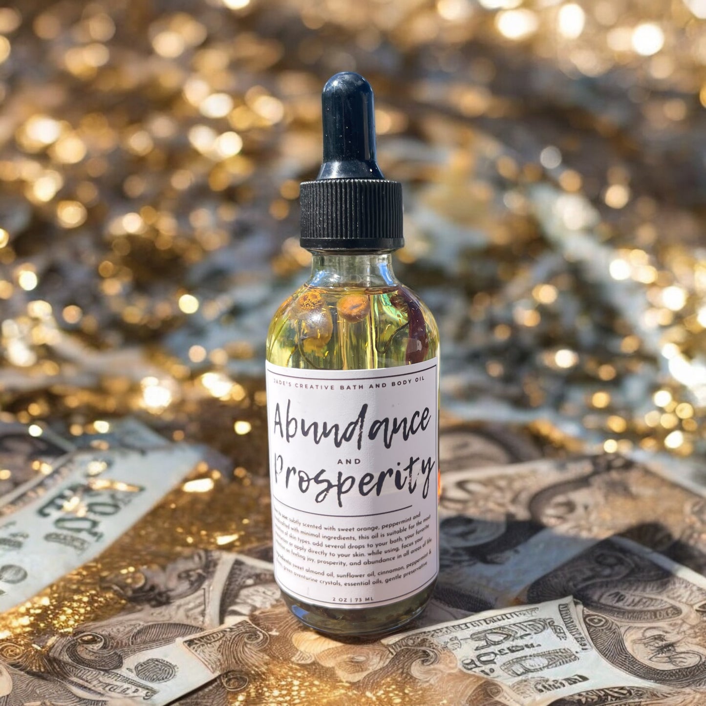 Abundance Bath & Body Oil, Crystal and Herbal Infused All Natural Bath Oil